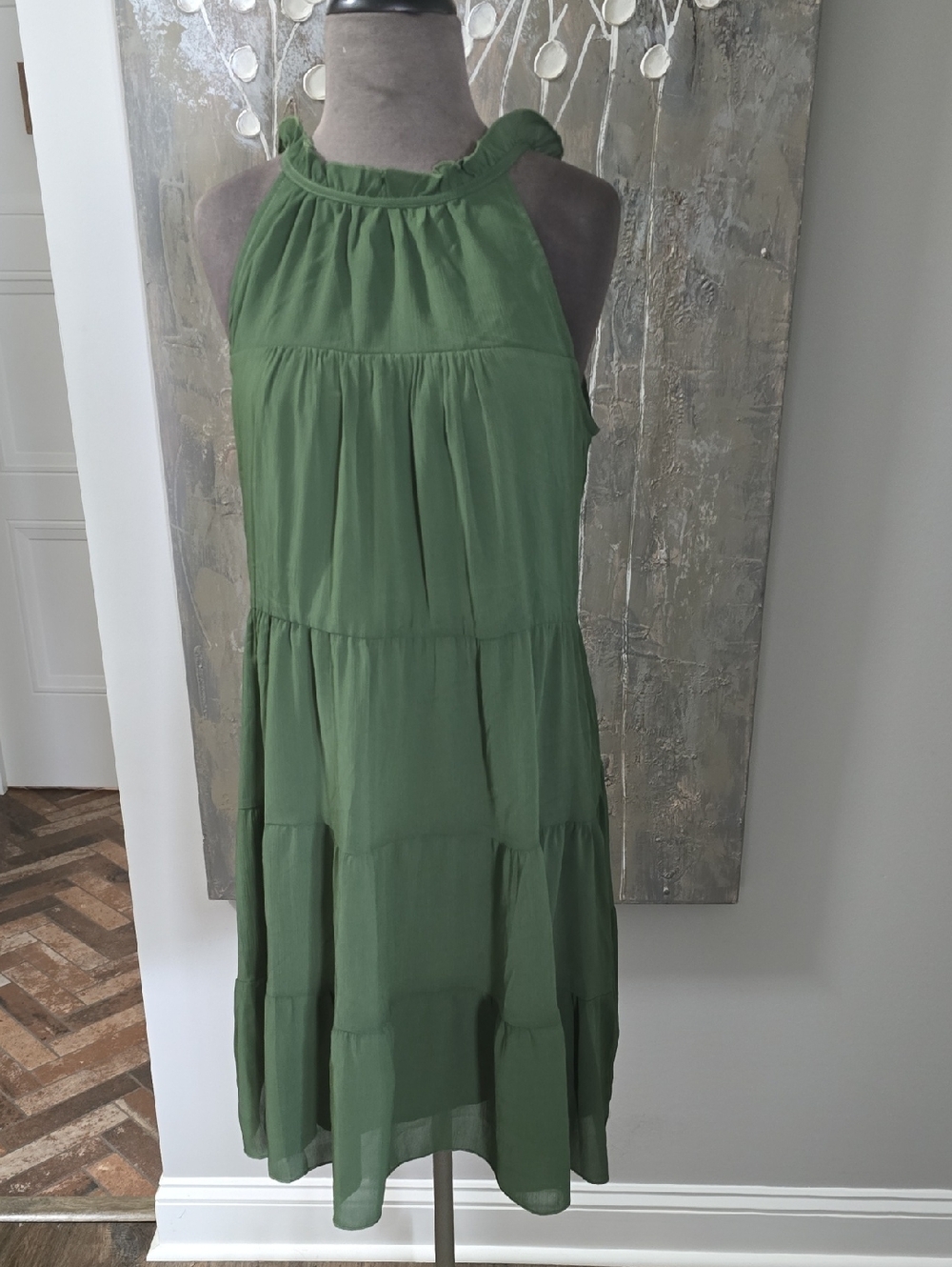Tiered Halter Mini Dress in Olive